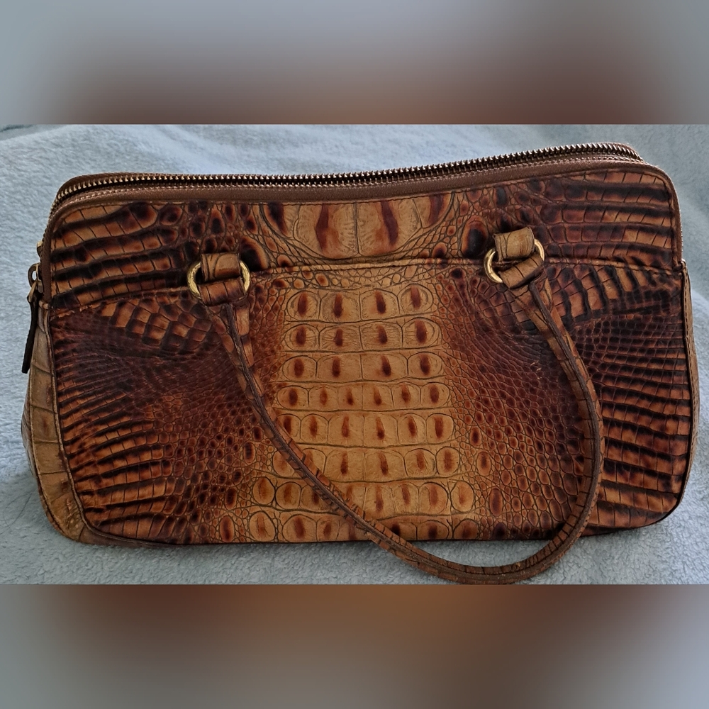 Brahmin Tan and Brown Crocodile-Embossed Satchel - Picture 2 of 10
